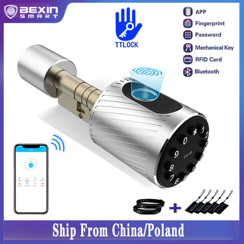 TTLOCK Electronic Digital Biometric Fingerprint Smart Lock Cylinder with RFID Card Mechnical Key VC11 ► Photo 1/6