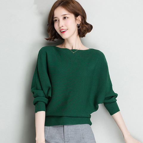 Spring Loose Knitted Pullovers Sweater Tops Women Fashion O-Neck Long Sleeve Ladies Knitted Pullover Jumper Bat wing Casual Top ► Photo 1/6