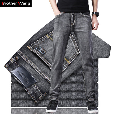 classic men's jeans high quality Business Casual Elastic Denim trousers male Brand Grey Pants ► Photo 1/6