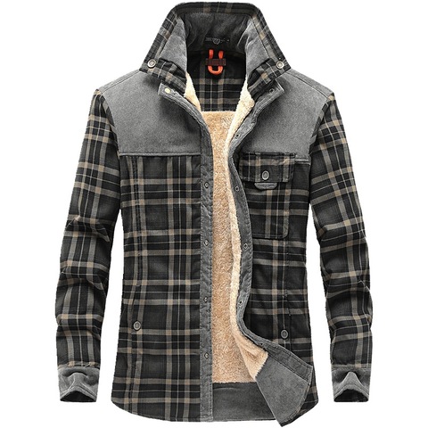 Winter Wool Fleece Military Shirt Men Thick Warm Male Plaid Corduroy Casual Shirts Camisa masculina Chemise homme DropShipping ► Photo 1/6