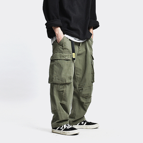 Safari Style Multi Pocket Cargo Pants Men Loose Work Trousers Mens Streetwear Casual Pants ► Photo 1/6