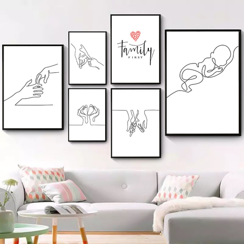 Wall Art Happy Family Canvas Painting Art Hand Drawn Lines Love Baby Nordic Posters For Kids' Nursery Room Decor Wall Art Mural ► Photo 1/6