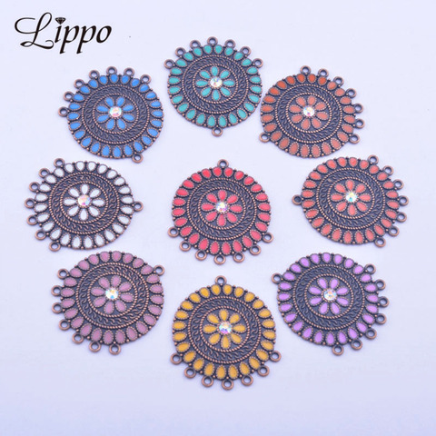 12pcs 28*33mm  Antique copper Enamel Earring Base Connector Round Metal Alloy Seven Hole Connectors DIY Earring Findings ► Photo 1/6