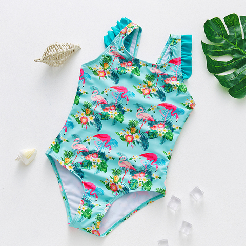 2~12Year Toddler Baby Girls Swimwear New 2022 Girls Swimwear flamingo print Children Swimwear one piece Kids Beach wear-ST246 ► Photo 1/6