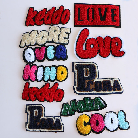 2 Pcs 3D English letters Towel embroidery icon Iron on Patches for Clothing DIY Stripes Clothes Patchwork Custom Badges ► Photo 1/6