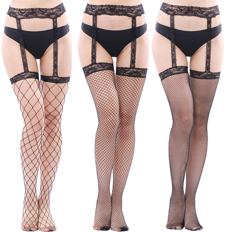 Hot Sale Exotic Stockings With Garter Belt For Women Fishnet Pantyhose Plus Size Thigh High Socks Sexy Lingerie Mesh Hosiery ► Photo 1/6