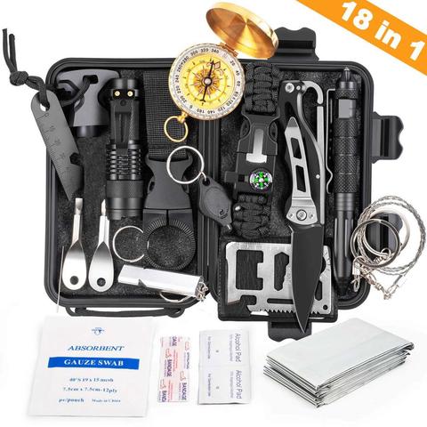 18 IN 1 Outdoor Survival Kit Set Camping Travel Multifunction Tactical Defense Equipment First Aid SOS for Wilderness Adventure ► Photo 1/6