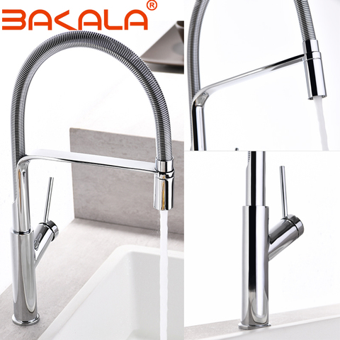 Luxury Kitchen Faucets Brush Brass Faucets for Kitchen Sink Single Lever Pull Out Spring Spout Mixers Tap Hot Cold Water Crane ► Photo 1/6