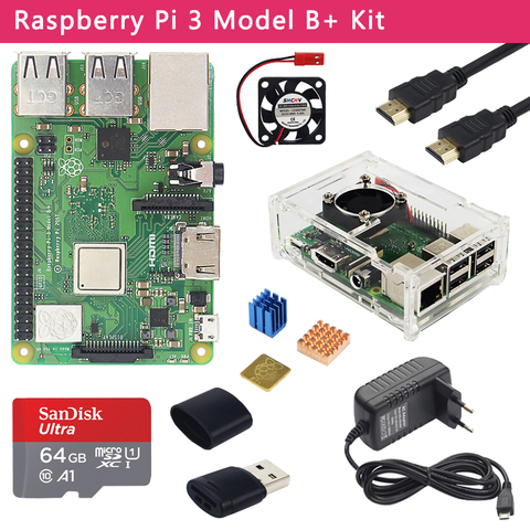 Original Raspberry Pi 3 Model B+ Kit  + Case + 3A Power Adapter + 32 64GB SD Card + HDMI Cable + Heatsink for Raspberry Pi 3B+ ► Photo 1/6