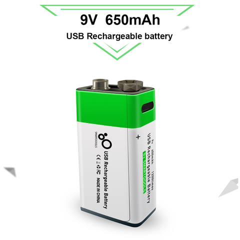 9V 650mAh lithium Rechargeable battery USB charging 9 v li-ion Square battery for Toy Remote Control KTV Multimeter Microphone ► Photo 1/6