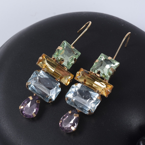 2022 New ZA Long Earrings Women Indian Geometric Statement Earrings Jewelry Femme Plastic Crystal Dangle Earrings Accessories ► Photo 1/6