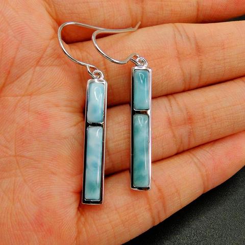 High Quality Larimar Earrings in 925 Sterling Silver Natural Larimar Women's Drop Earrings For Gift ► Photo 1/6