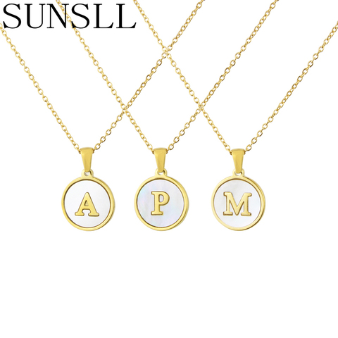 SUNSLL Golden Stainless Steel White Shell Letter Pendant Necklace Women's Fashion Jewelry CZ Colar Feminina ► Photo 1/6
