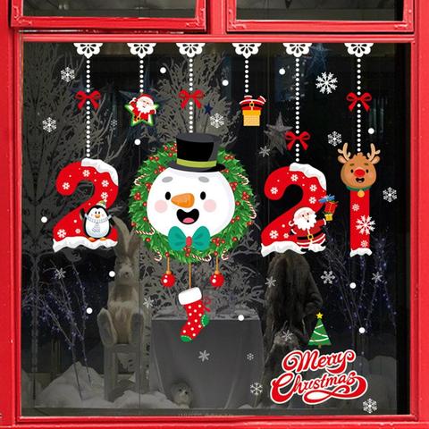 FRIGG Merry Christmas Window Stickers Santa Claus Decorative Wall Stickers Home Decor Bedroom Living Room Removable White Decal ► Photo 1/6
