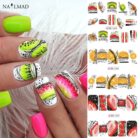 12pcs Summer fruit Water Decals Watermelon/kiwi/banana/lemon/ Strawberry Designs Nail Stickers Wraps Slider Decoration 2022 ► Photo 1/6