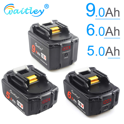 Waitley 2Pack 18V 6000mAh 6.0Ah Rechargeable For Makita Power Tools Battery with LED Li-ion Replacement LXT BL1860 1850 18 v 6A ► Photo 1/6