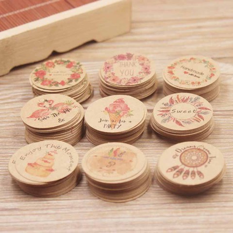 200 tag white round shape print flower handmade with love 3x3cm 300gsm paper card best selling for wedding /cookies /party show ► Photo 1/6