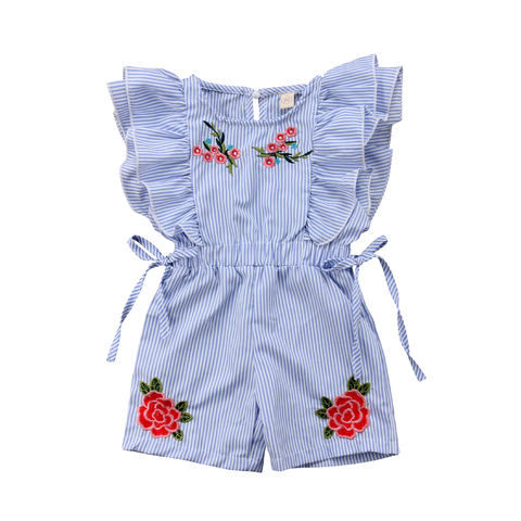 Toddler Kids Baby Girl Flower Stripe Ruffle Romper Jumpsuit Outfits Clothes ► Photo 1/6