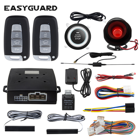 EASYGUARD ec003-k-ns car alarm system push start button remote engine start shock alarm warning pke passive keyless entry dc12v ► Photo 1/6