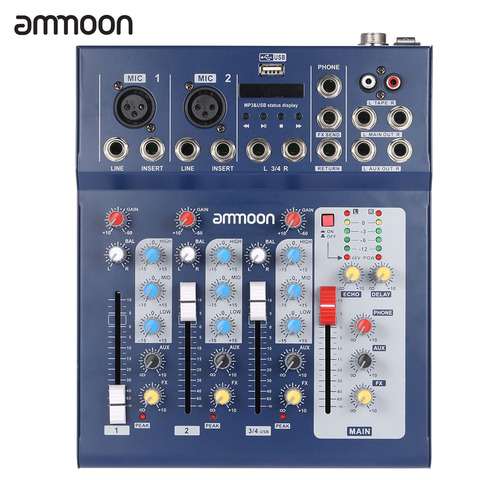 ammoon  F4-USB 3 Channel Digital Mic Line Audio Mixing Mixer Console with 48V Phantom Power for Recording DJ Music ► Photo 1/6