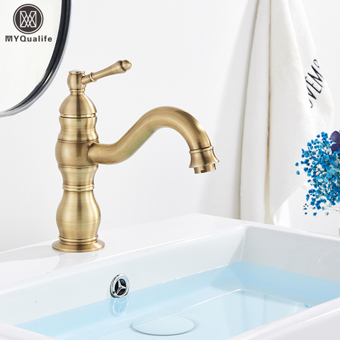 Luxurious Antique Bathroom Basin Faucet Brass Deck Mounted White Mixer Taps Short  Hot and Cold Mixer Tap ► Photo 1/6