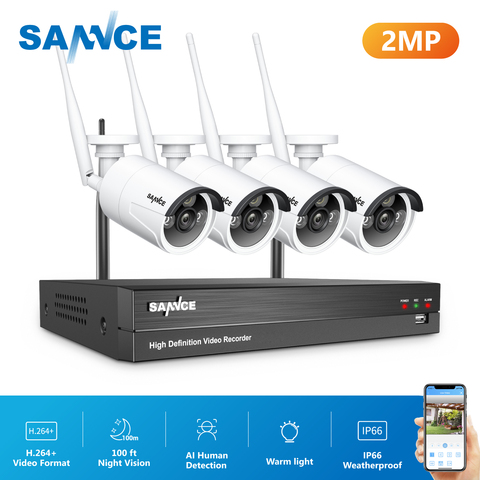 SANNCE 8CH WiFi IP Security Camera System with 4pcs 1080p Outdoor Wireless CCTV Surveillance Cameras  AI Human Detection Cameras ► Photo 1/1