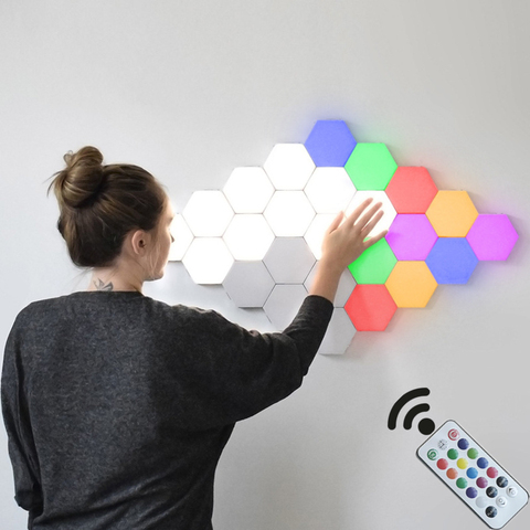 INS Remote Control Honeycomb Modular Assembly Helios Touch Wall Lamp RGB Quantum lamp LED Magnetic Wall Light Bedroom Lamp ► Photo 1/6