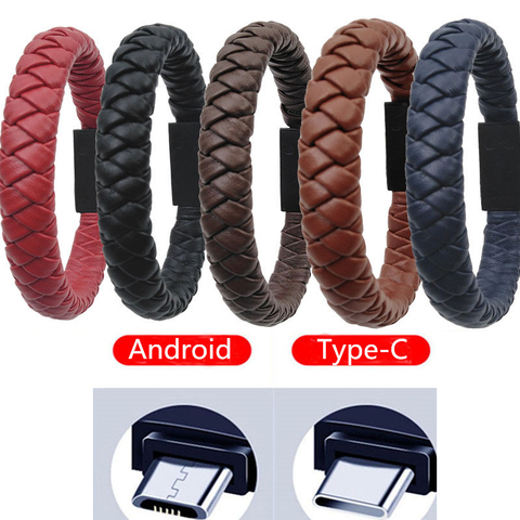 Outdoor Portable Leather Mini Micro USB Bracelet Charger Data Charging Cable Sync Cord For Android Type-C Phone Cable ► Photo 1/6
