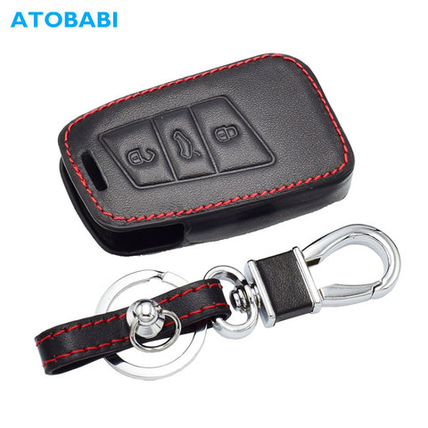 Real Leather Car Key Cove For VW Magotan Passat B8 CC Teramont Skoda A7 3 Buttons Smart Remote Controller Keychain Protector Bag ► Photo 1/6