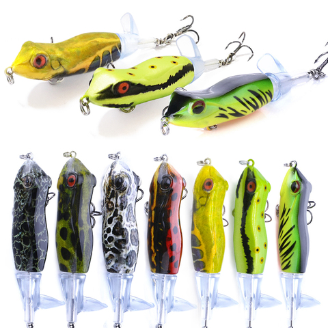 Agoie 9cm/11g Topwater Frog Shape Fishing Lures Plopper Crankbait Artificial Bait Hard Plopper Soft Rotating Tail Fishing Tackle ► Photo 1/6