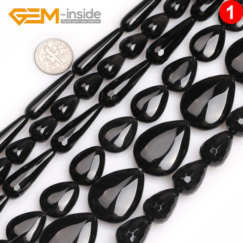 Multi-size Natural Black Agates Faceted Drop Teardrop Beads For Jewelry Making Strand 15