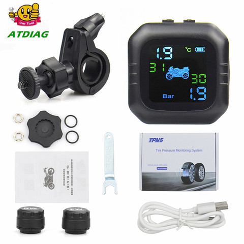 2022 USB Solar Charging Motorcycle TPMS Motor Tire Pressure Tyre Temperature Monitoring Alarm System with 2 External Sensors ► Photo 1/6