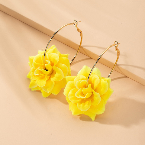 2022 Ins Handmade Fabric Chiffon Flowers Minimalism Hoop Earrings Korean Fashion Chic Women Party Jewelry ► Photo 1/6