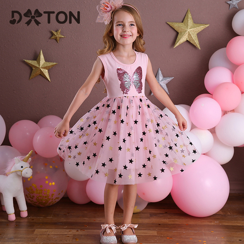 DXTON Baby Girls Summer Clothes Kids Dresses For Girls Butterfly Dress For Children Sleeveless Star Birthday Party Girls Dresses ► Photo 1/6