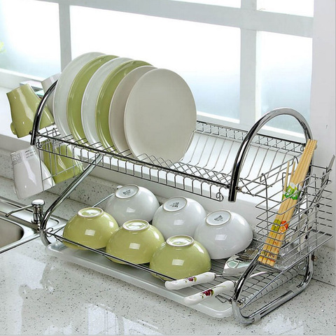 Large Dish Drying Rack Cup Drainer 2-Tier Strainer Holder Tray Stainless Steel Kitchen Accessories J2Y ► Photo 1/6