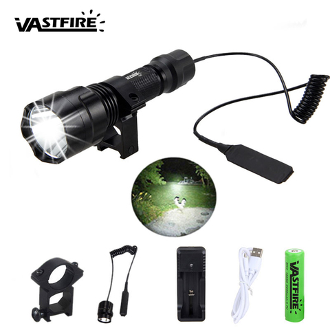 C8 4000lm T6 White Led Weapon Gun Light Green Q5 Tactical Hunting Flashlight+Rifle Scope Airsoft Mount Clip+Switch+18650+Charger ► Photo 1/6