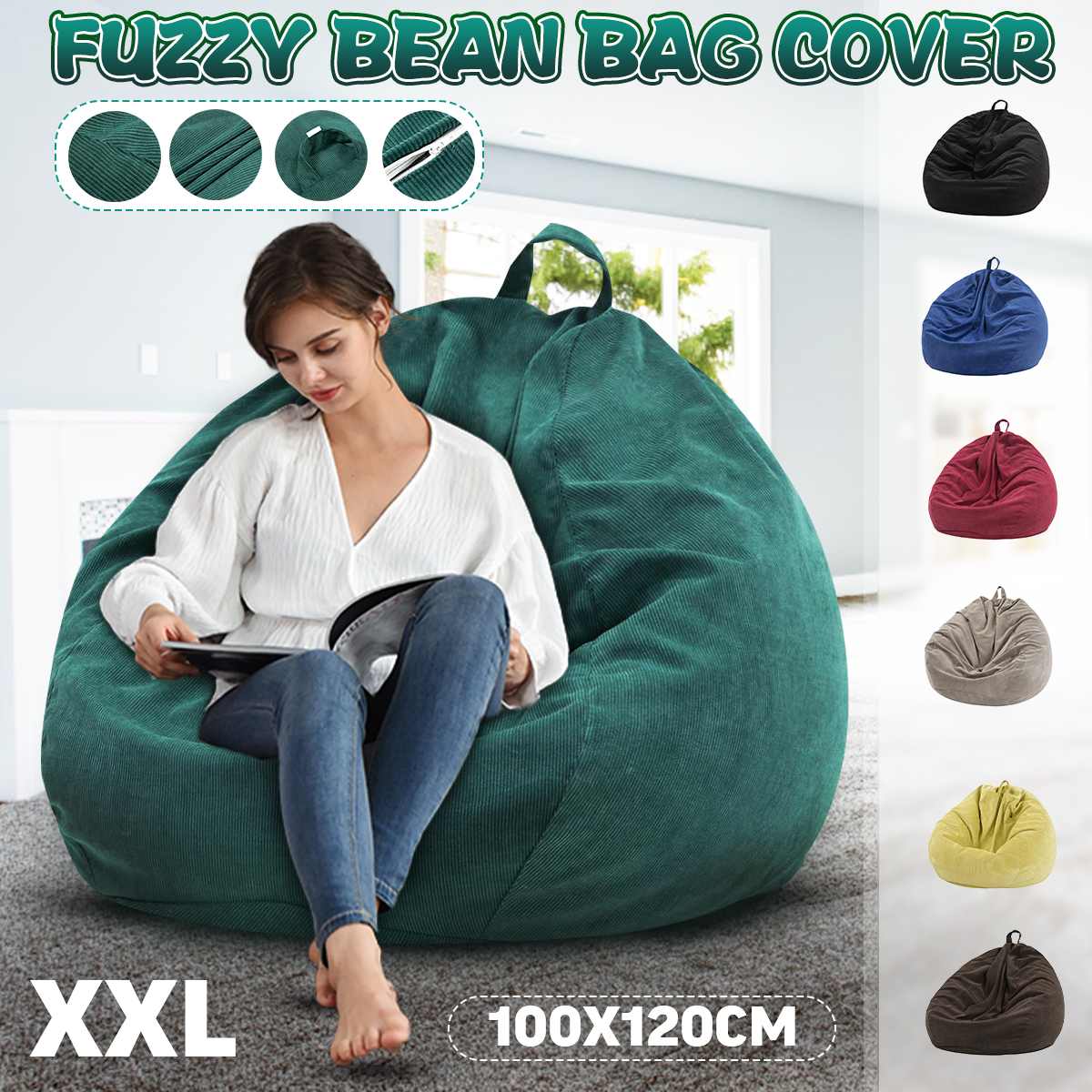 Velvet Soft Lounger Seat Bean Bag Puff Lazy Beanbag Sofas Cover without  Filler