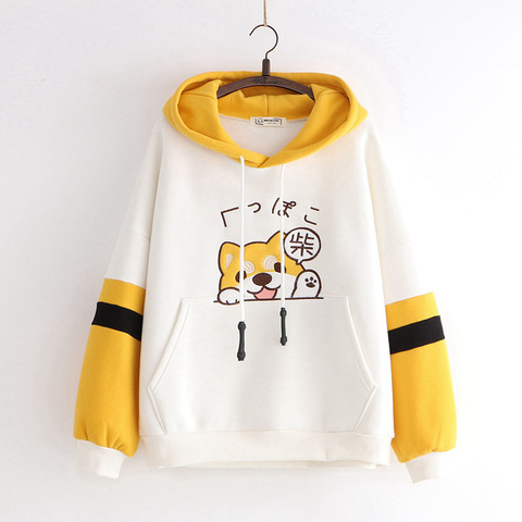 Winter Japanese Kawaii Women Hoodies Harajuku Animal Graphic Warm Clothes Sweet Yellow Hoodie Cute School Girls Hat Sweatshirt ► Photo 1/6