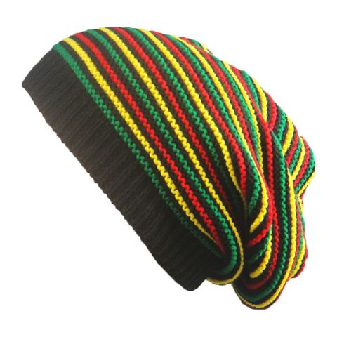 Unisex Crochet Wavy Fine Stripes Beanie Cap Rainbow Jamaica Flag Baggy Skull Hat ► Photo 1/5