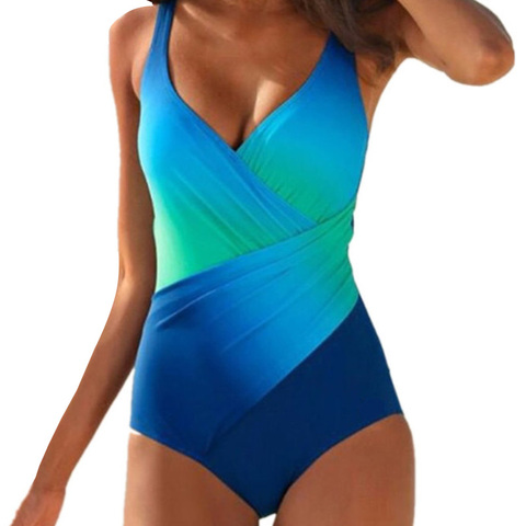 Gradient Sexy One-Piece Large Swimsuits Closed Plus Size Swimwear Body Bathing Suit 2022 Female Pool Beach Women's Swimming Suit ► Photo 1/6