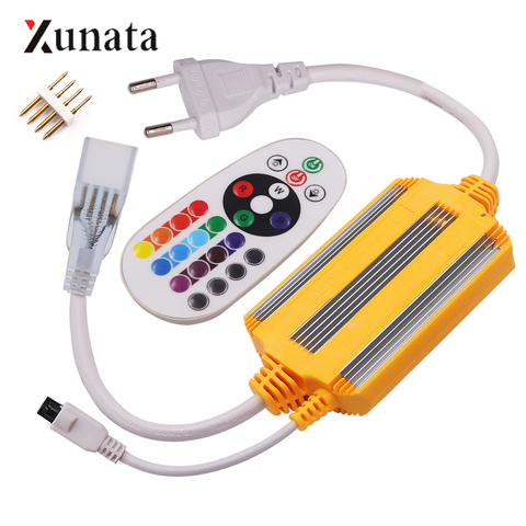 220V Waterproof LED RGB Controller with 1500W IR 24Keys Remote Controller for 2835 5050 LED Strip or Neon Light EU Plug ► Photo 1/6