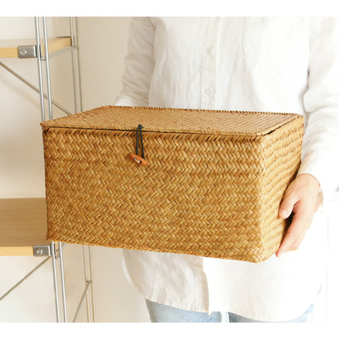 Handmade Seagrass Woven Storage Box Seaweed Storage Finishing Basket with Lid Sundry Bath Cosmetic Towel Container mx01161829 ► Photo 1/6