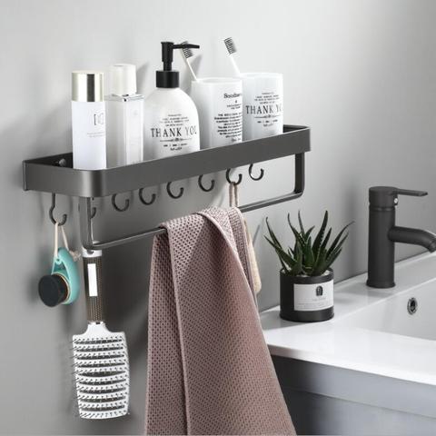 Bathroom Gray Shelf with Towel Bar Space Aluminum Corner Shelves Towel Rack with Hook Shampoo Holder  Kitchen Storage Rack ► Photo 1/6