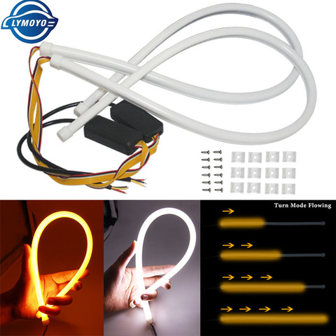 2pc/lot LED Car DRL 30/45/60cm White Turn Yellow Turn Single LightFlexible StripS Light Daytime Running Headlight Driving Light ► Photo 1/6