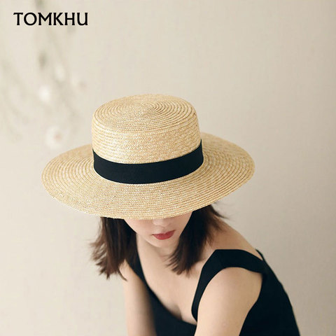 Fashion Summer Women Wide Brim Natural Straw Hat Chapeau Female Sun Hats Boater Black Panama Beach Hat Sombrero Mujer Fedora Cap ► Photo 1/6