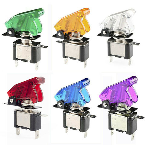 1set Auto Car Boat Truck ASW-07D Led Toggle Switch With Safety Aircraft Flip Up Cover  Red Blue Green Yellow White 12V20A ► Photo 1/6