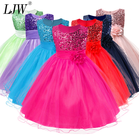 3-14yrs Hot Selling Baby Girls Flower sequins Dress High quality Party Princess Dress Children kids clothes 9colors ► Photo 1/6
