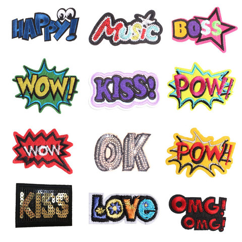 English Letters Patches Embroidery Iron On Patch Stripes Clothing DIY Stickers Sew On Clothes Denim Jacket Sequin Appliques F ► Photo 1/6