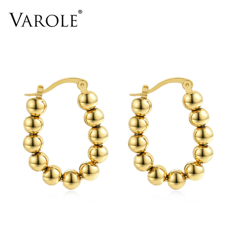 VAROLE U Shape Hoop Earrings Gold color Metal ball Earings Stainless Steel Circle Earrings For Women Jewelry Wholesale ► Photo 1/6