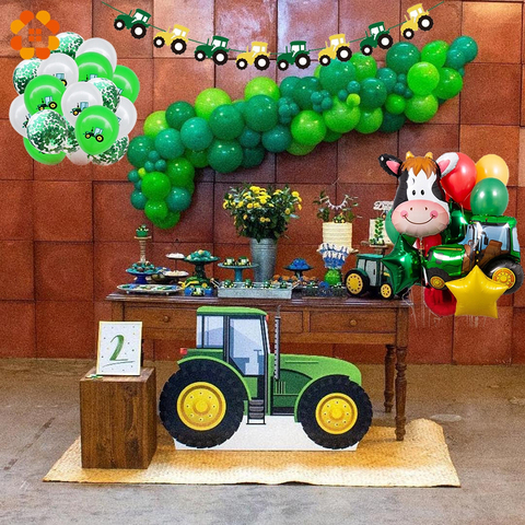 1Set Of Farm Theme Baby Age Decoration Construction Vehicle Happy Birthday Banner Truck Excavator Cake Decoration Tractor Party ► Photo 1/6